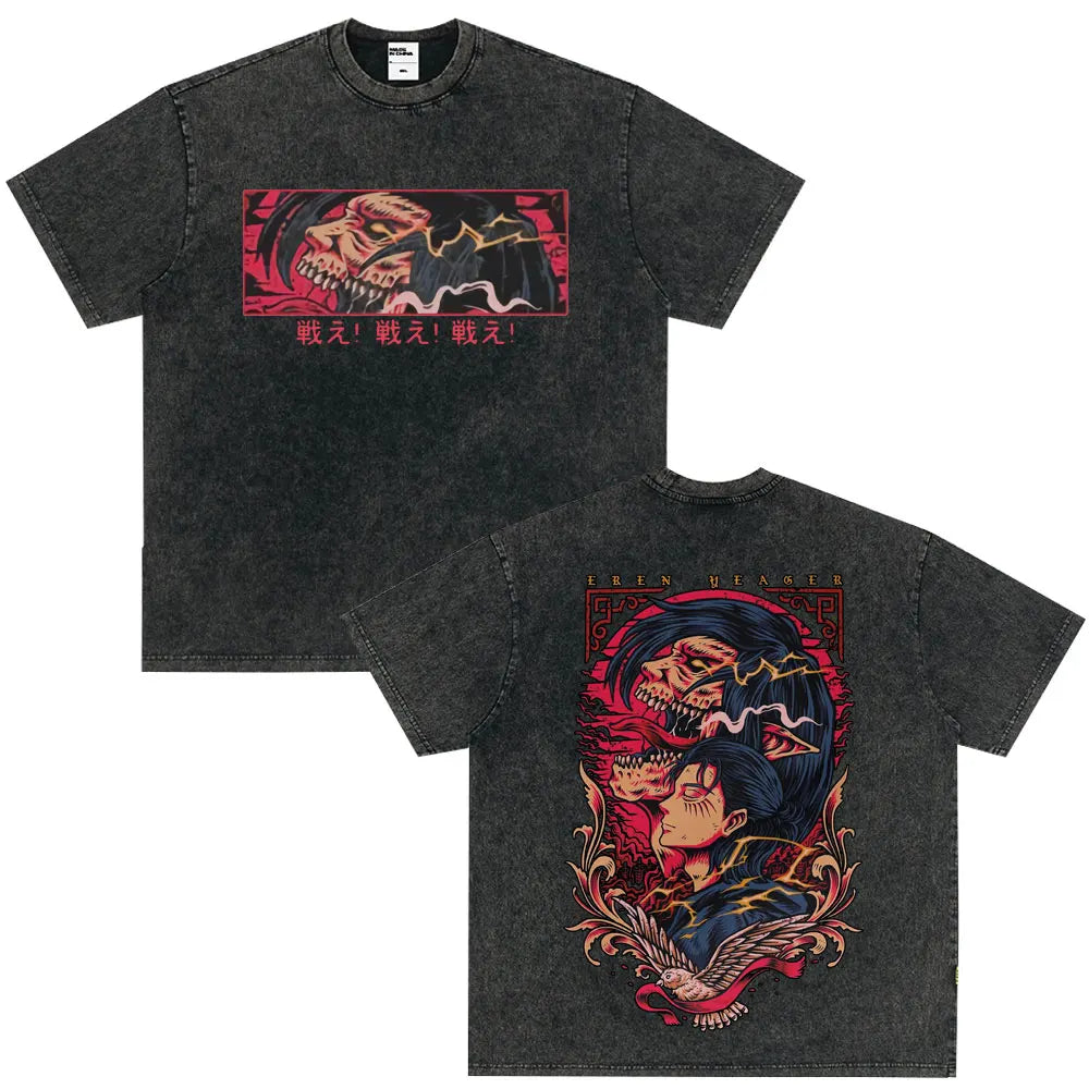 Tshirts Anime Attirtsack on Titan Washed T-shirt Vintage Wears Men Women Fashion Clothes tshirt for Teens