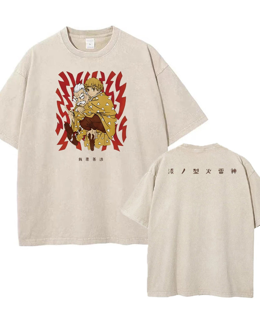 Vintage Demon Slayer Harajuku Tee – Oversized Anime Streetwear Unisex T-Shirt