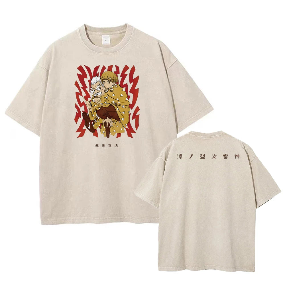 Vintage Demon Slayer Harajuku Tee – Oversized Anime Streetwear Unisex T-Shirt