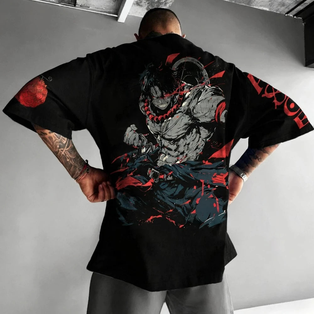 One Piece Ace Anime Co T-shirt Summer New Men's Street Harajuku Loose Casual Children's Parent Child Top