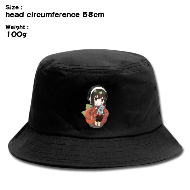 Anime Spy X Family Creative Peripheral Cute Outdoor Leisure Sunscreen Hat Art Versatile Cartoon Printed Fisherman's Hats
