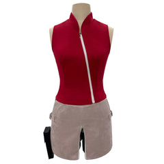 Anime Sakura Haruno Cosplay Costume – Red Top, Skirt, Shorts & Pouch Set