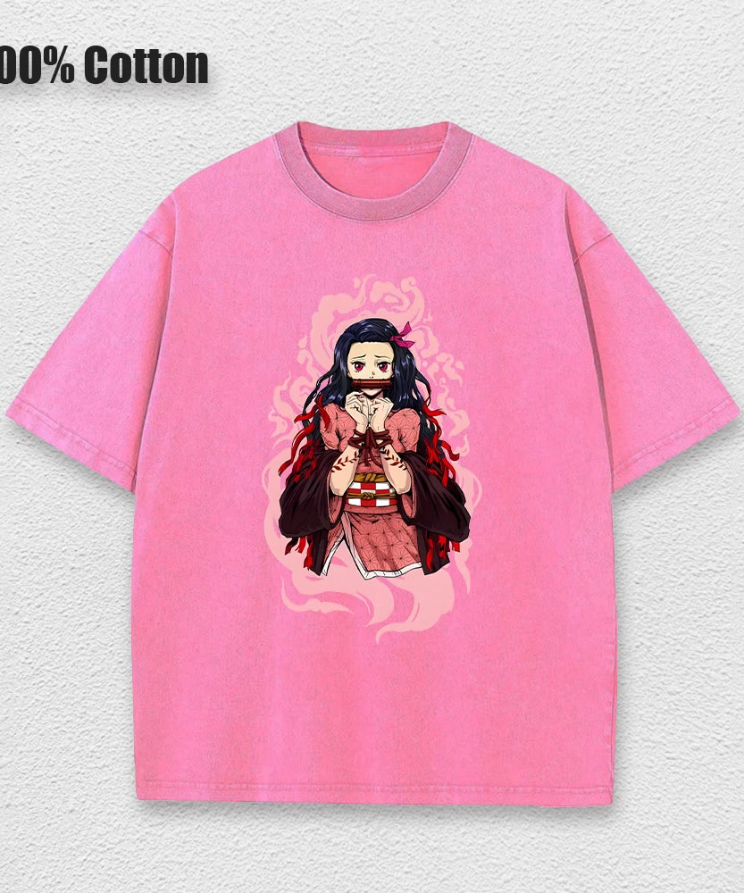 Vintage Demon Slayer Harajuku Tee – Oversized Anime Streetwear Unisex T-Shirt