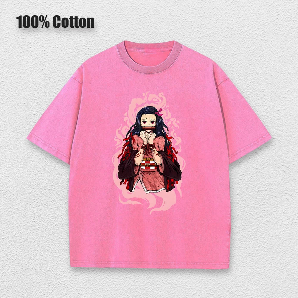 Vintage Demon Slayer Harajuku Tee – Oversized Anime Streetwear Unisex T-Shirt