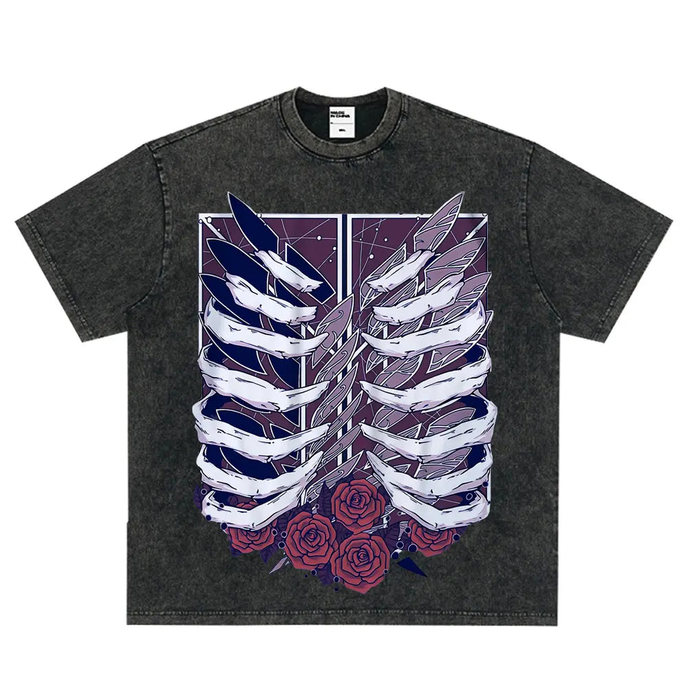 Tshirts Anime Attirtsack on Titan Washed T-shirt Vintage Wears Men Women Fashion Clothes tshirt for Teens