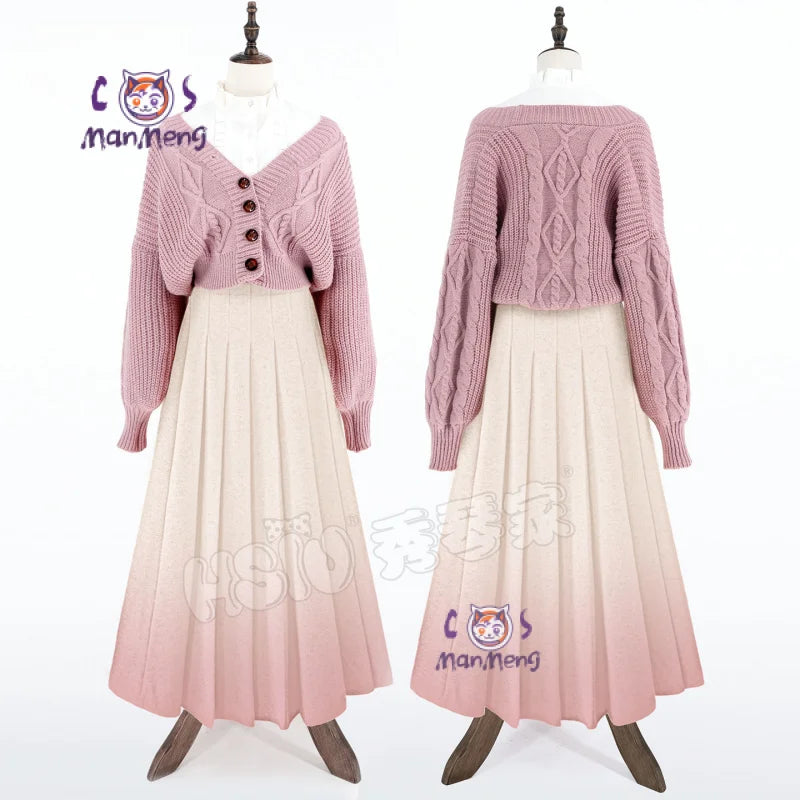 Waguri Kaoruko Cosplay Costume The Fragrant Flower Blooms With Dignity Sweater coat dress set Christmas girl sweet warm uniform