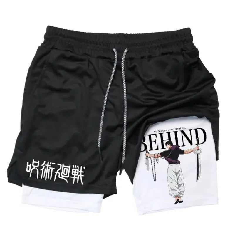 Anime Jujutsu Kaisen Performance Yuji Print Sport Running 2 in 1 Gym Shorts Training Men's Summer Workout Sportwear Y2K Shorts