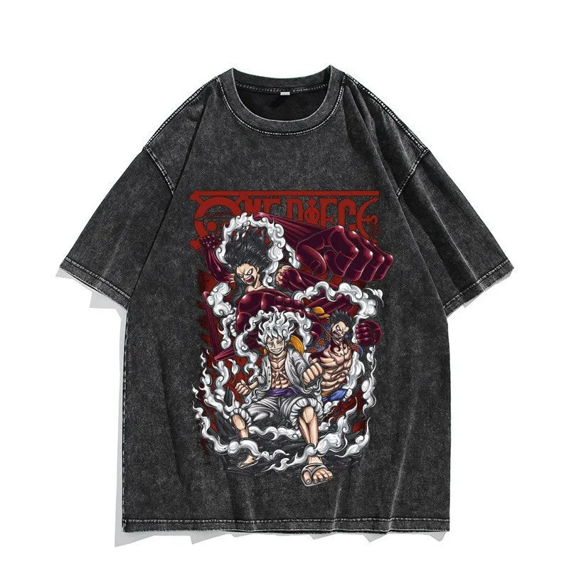 One Piece Luffy Vintage Washed T-Shirt – Unisex Cotton Anime Streetwear