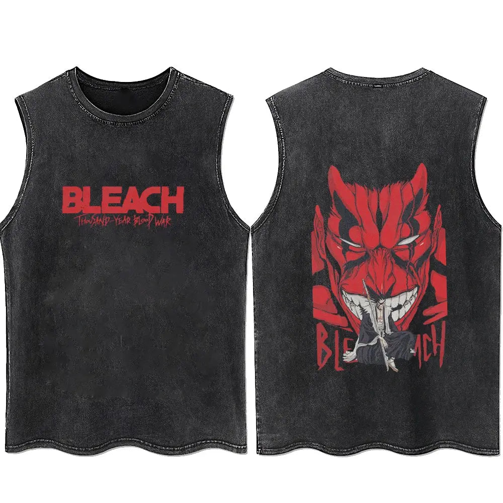 Anime Tshirts Men Women Bleach Zaraki Kenpachi Printed Acid T-Shirt Cotton Graphic Punk Harajuku Tees Men's Clothing