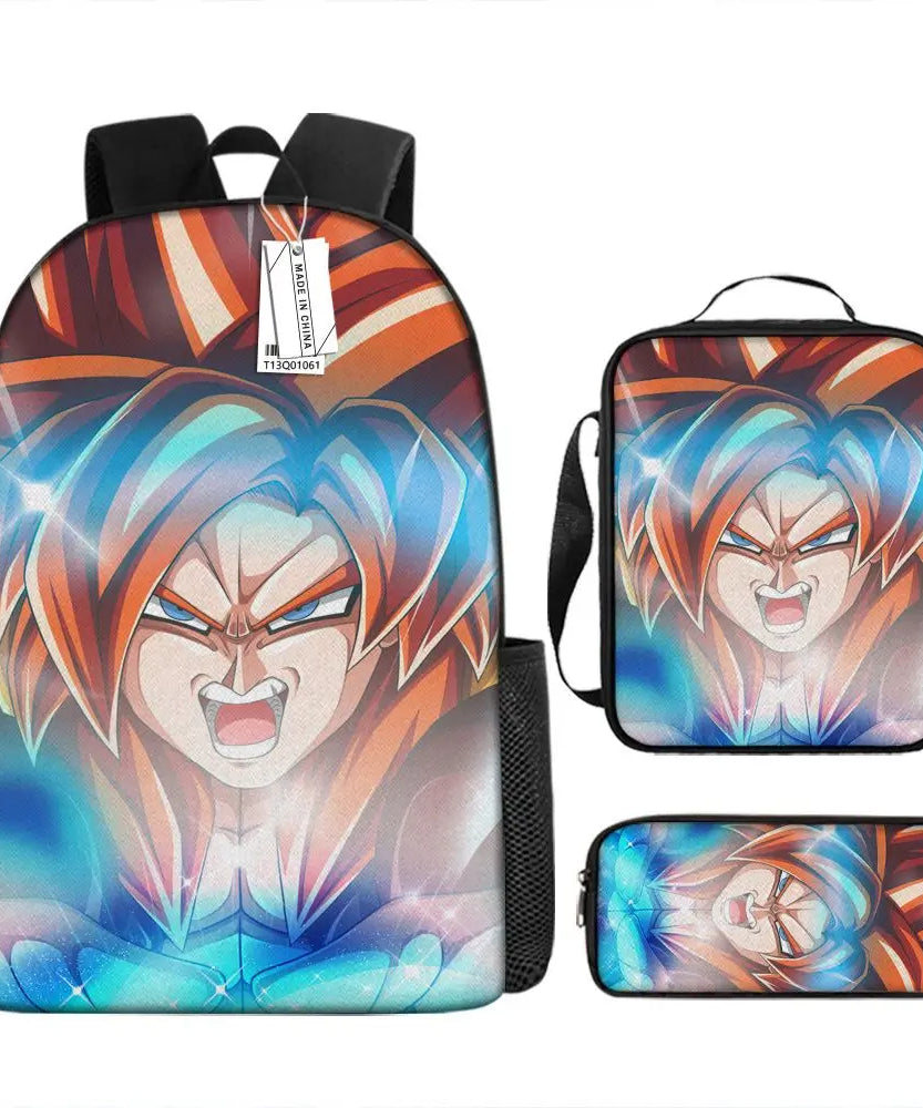 Dragon Ball Anime Goku Vegeta Frieza Large Capacity Cool Student School Bag Lunch Bag Pencil Bag Three-piece Set Gift