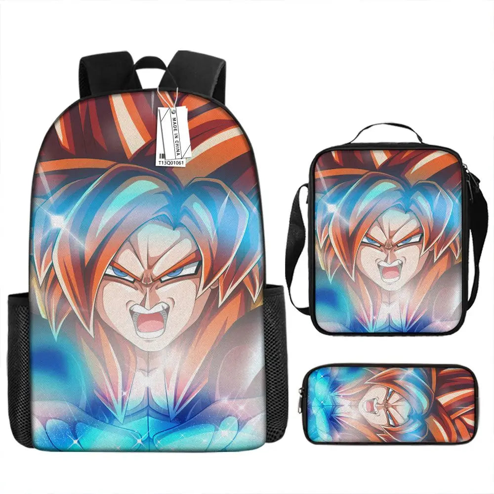 Dragon Ball Anime Goku Vegeta Frieza Large Capacity Cool Student School Bag Lunch Bag Pencil Bag Three-piece Set Gift