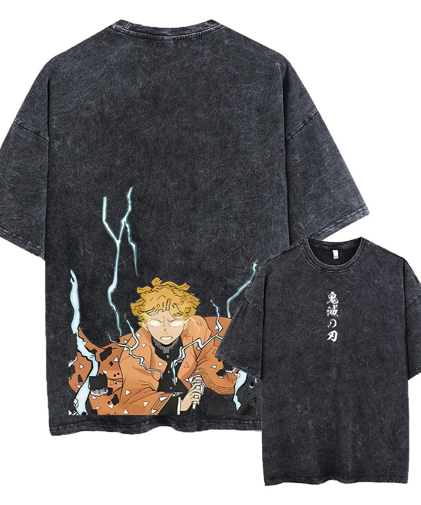 Vintage Demon Slayer Harajuku Tee – Oversized Anime Streetwear Unisex T-Shirt