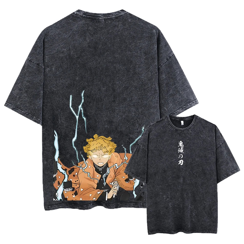Vintage Demon Slayer Harajuku Tee – Oversized Anime Streetwear Unisex T-Shirt