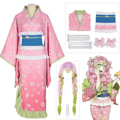 Anime Demon Slayer Mitsuri Kanroji Cosplay Costume – Pink Kimono & Wig Set