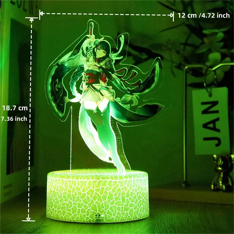 Genshin Impact 3D Lamp LED Night Light Anime Figures Zhongli Raiden Shogun Remote RGB Dream Colors Kids Bedroom Home Decor