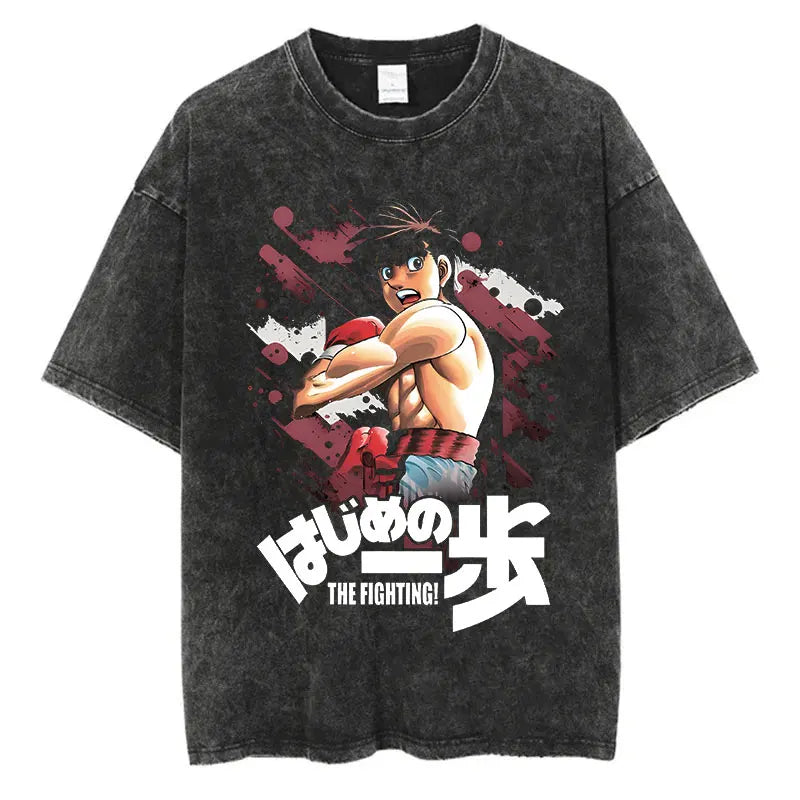 Mens Wash Tshirt Anime Hajime No Ippo T-shirt Hip Hop Street Harajuku Kamogawa Boxing Gym KBG Print Cotton Breathable Top Tee