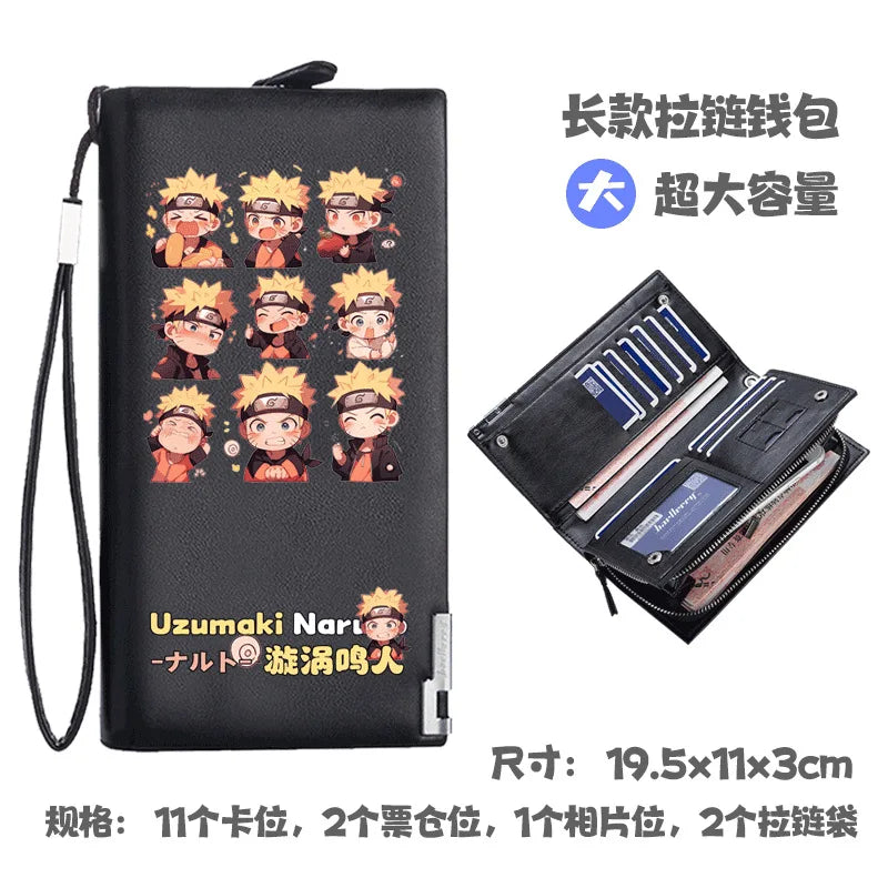 Naruto Uchiha Sasuke Anime Peripheral Zipper PU Wallet Handsome Personality Boy Print Coin Purse Short Card Pack Holiday Gift