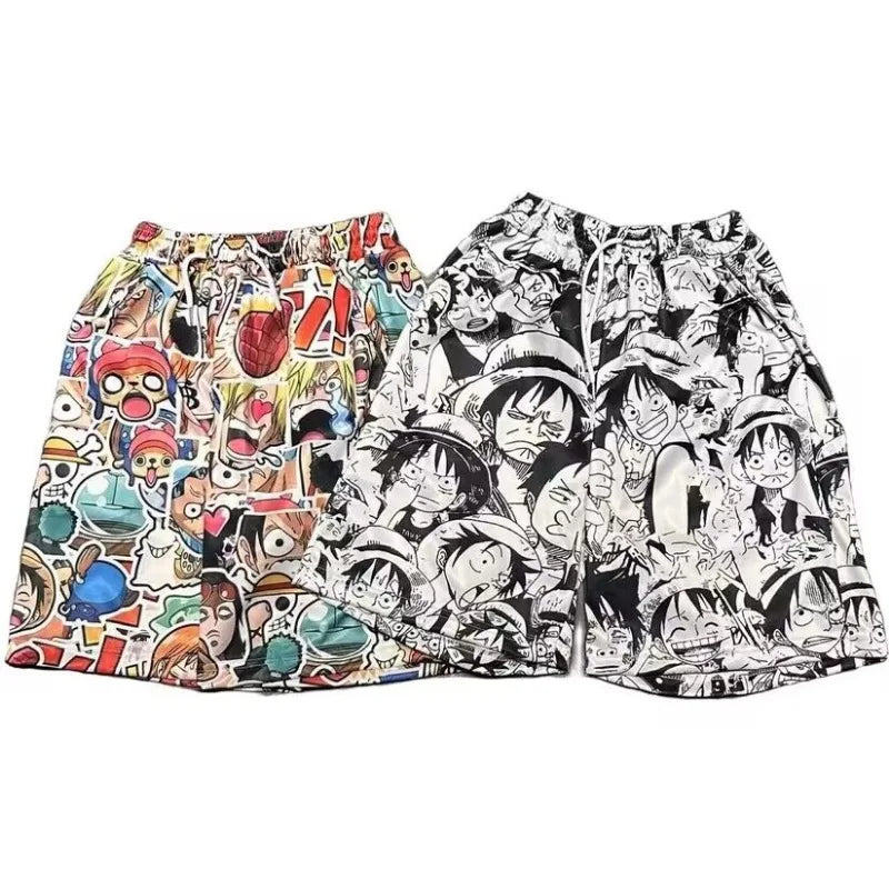 One Piece Lufy Shorts Anime Figure Summer Loose Fitting Home Pajama Pants Casual Couple Beach Pants Men Boys Cosplay Toy