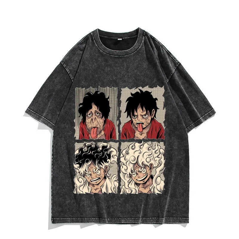 One Piece Luffy Vintage Washed T-Shirt – Unisex Cotton Anime Streetwear
