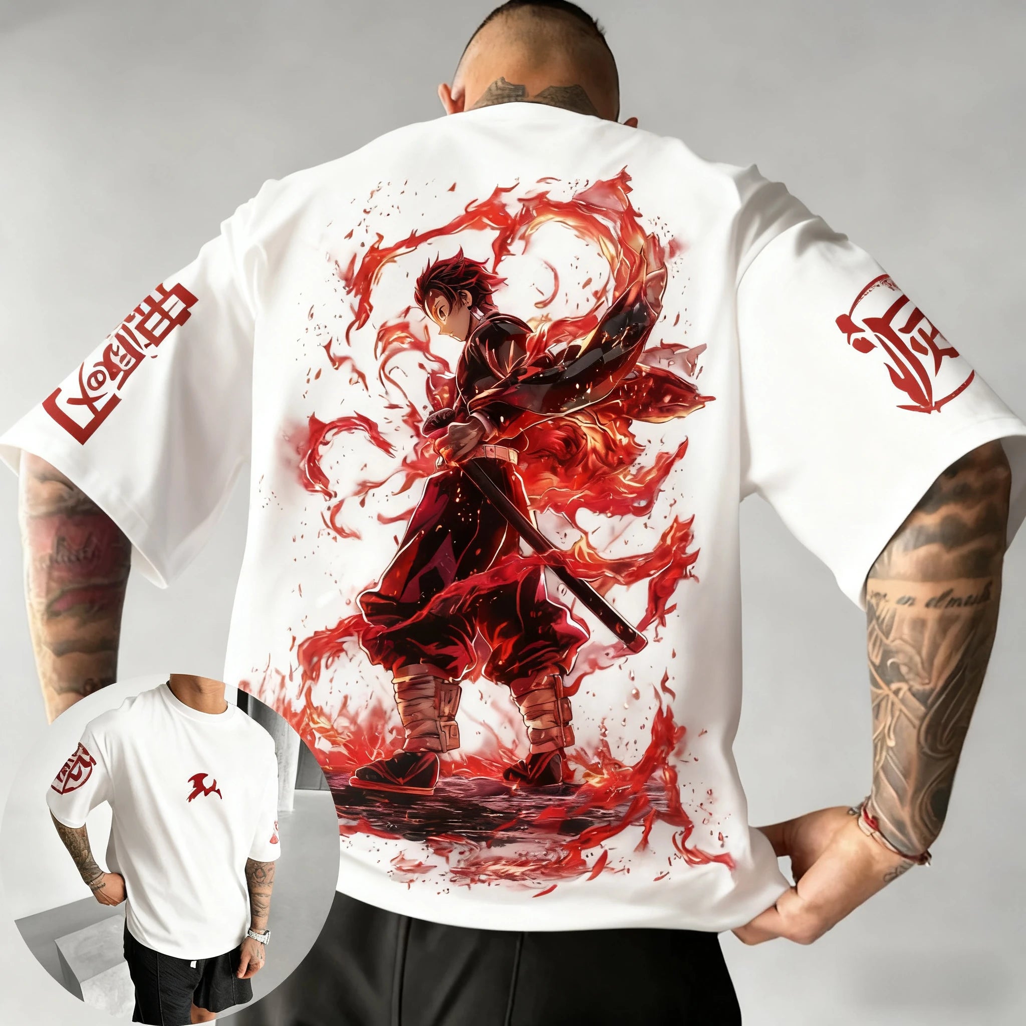 Demon Slayer Anime Co Branded Printed T-shirt Summer New Men's Japanese Harajuku Loose Casual Children's Parent Child Top