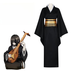 Anime Demon Slayer Nakime Cosplay Costume – Black Kimono & Wig Set