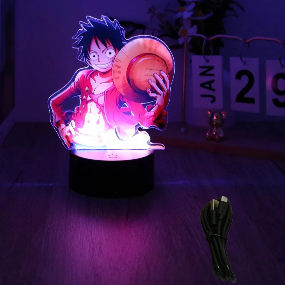 Actions Figure One Piece Luffy Zoro Anime Figures 3D Lamp PVC Action Collection Model Toys LED Night Light Kid Christmas Gift