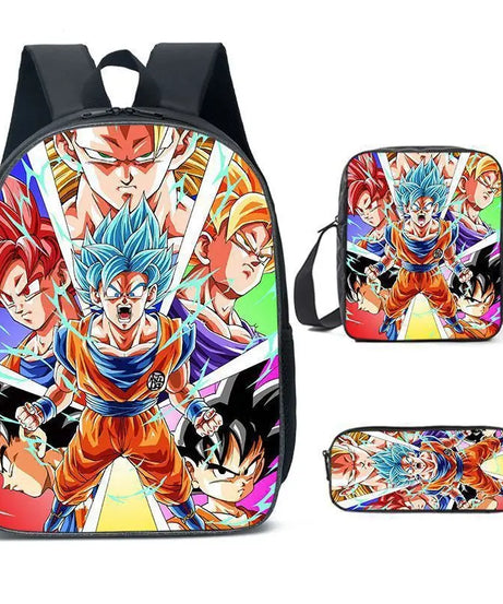 Dragon Ball Anime Goku Vegeta Frieza Large Capacity Cool Student School Bag Lunch Bag Pencil Bag Three-piece Set Gift