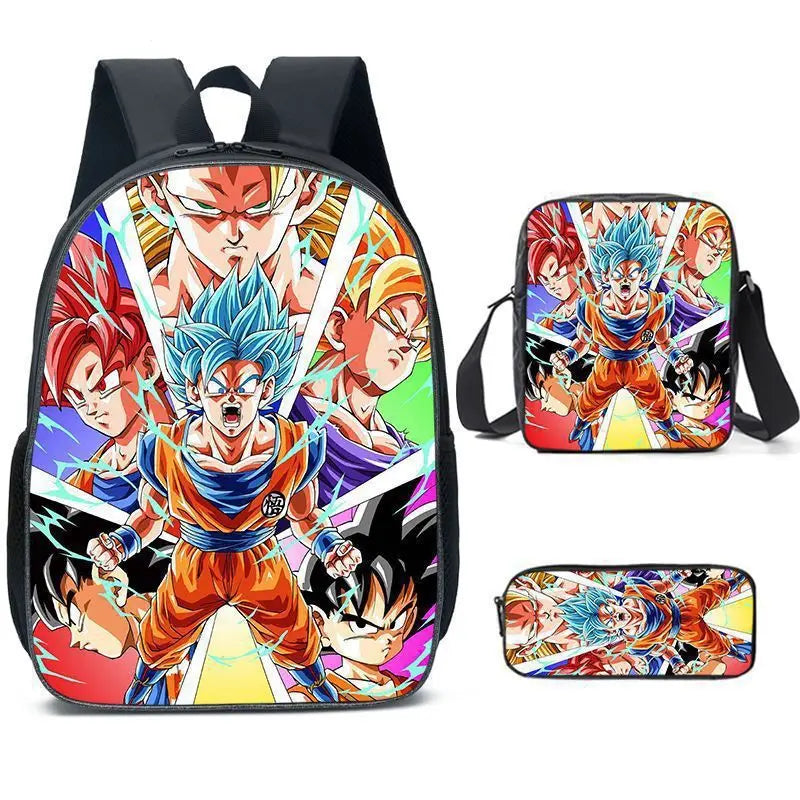 Dragon Ball Anime Goku Vegeta Frieza Large Capacity Cool Student School Bag Lunch Bag Pencil Bag Three-piece Set Gift