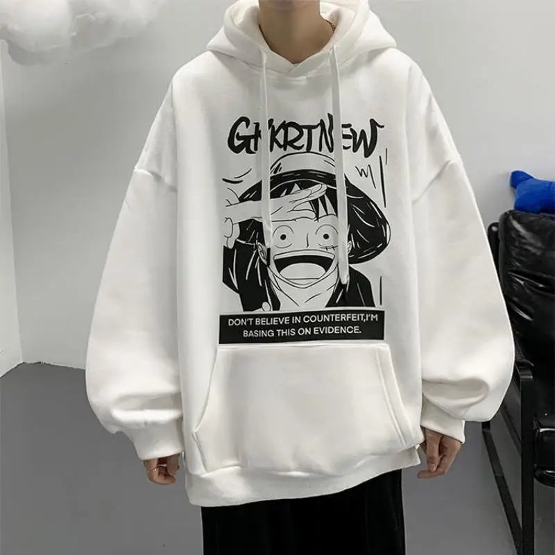 Anime One Piece Monkey D. Luffy Hoodie Men Cartoon Hooded Spring and Autumn Coat Couple Loose Hoodie Top