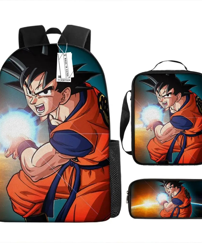 Dragon Ball Anime Goku Vegeta Frieza Large Capacity Cool Student School Bag Lunch Bag Pencil Bag Three-piece Set Gift