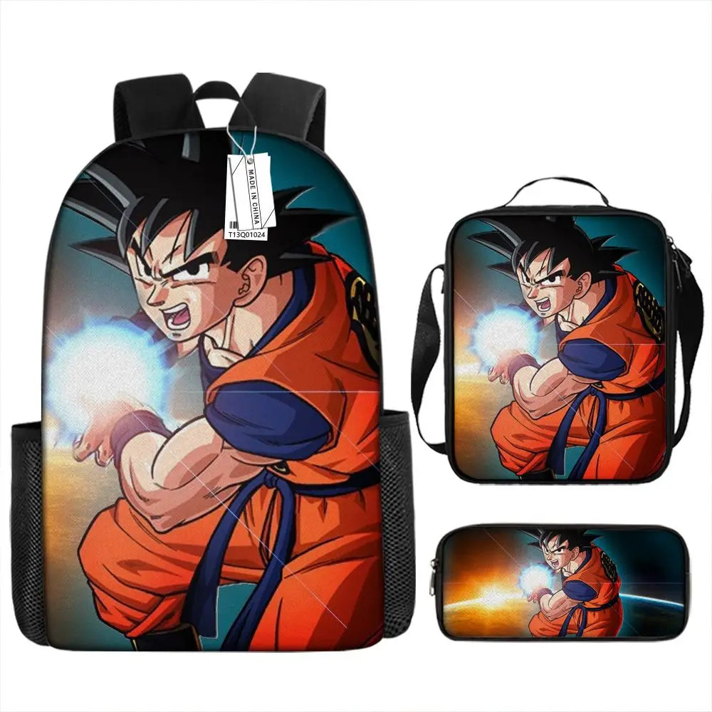 Dragon Ball Anime Goku Vegeta Frieza Large Capacity Cool Student School Bag Lunch Bag Pencil Bag Three-piece Set Gift