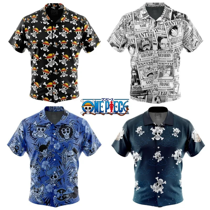 One Piece Luffy Anime Button Up Hawaiian Shirt Fashion Trend Breathable Loose Versatile Casual Sports Summer Men Cosplay Clothes