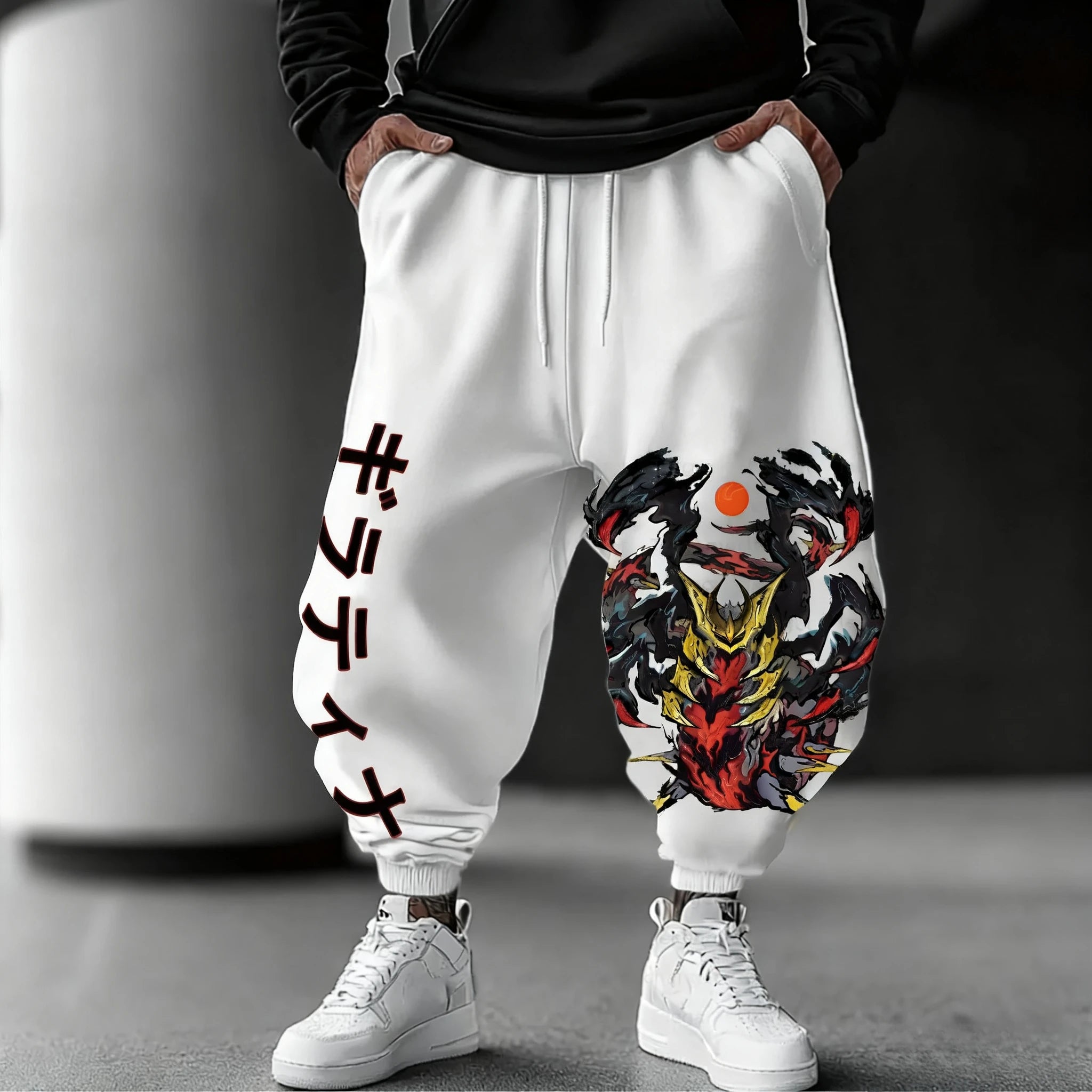 Pokémon White Cotton Sweetpants Men's Autumn/Winter New Giratina Anime Printed Harajuku Loose Casual Pants