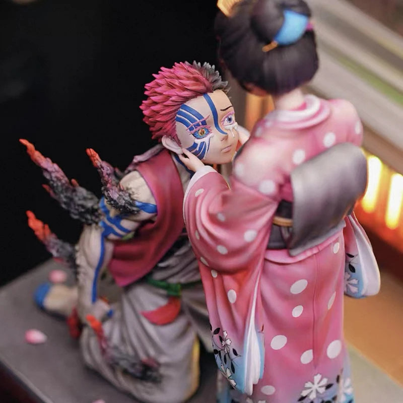 27cm Demon Slayer GK Popart Akaza & Koyuki Figure Anime Collectible Model Toy Cherry Blossom Scene Statue Desktop Ornament Gift