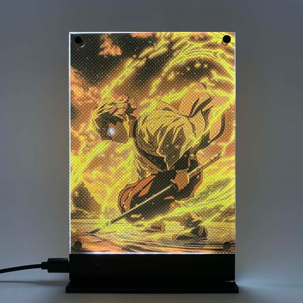 Led Backlit Poster Demon Slayer Anime Night Light Zenitsu Agatsuma for Bedroom Game Decor Table Lamps Led Sign Kimetsu no Yaiba