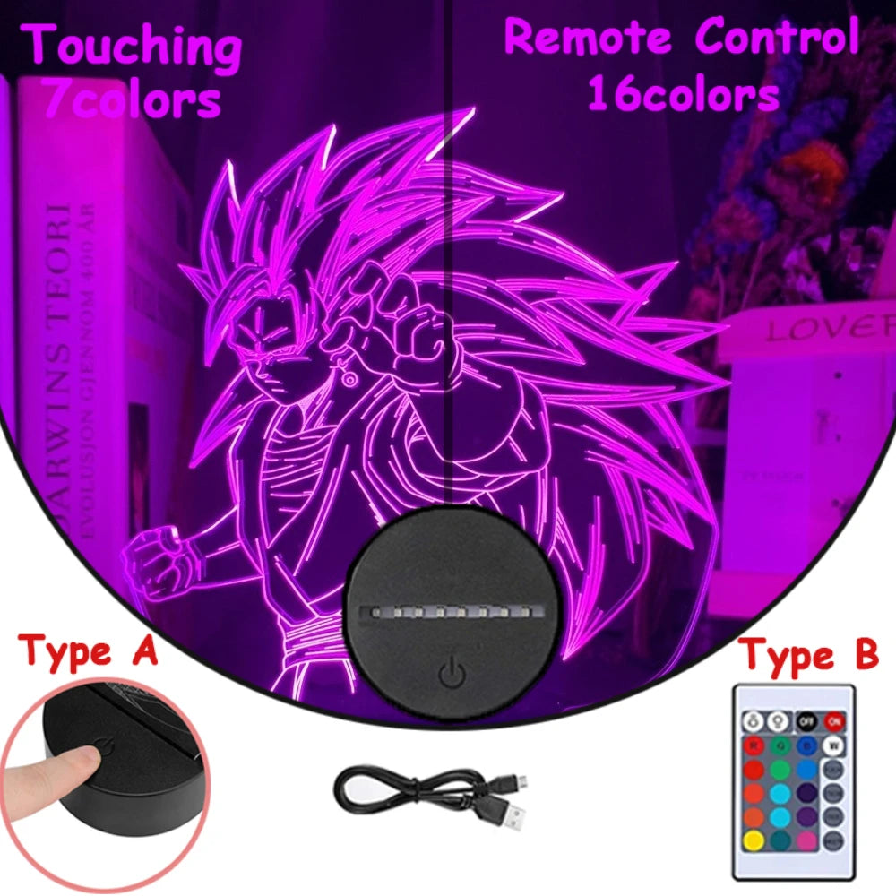 Dragon Ball Z Anime Figures 3D LED Light Childhood Desk Lamp Goku Figure Vegeta Gohan Anime Figures Room Decor Birthday Gift