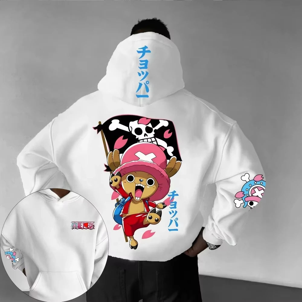 ONE PIECE Anime Peripheral Hand-painted Printed Pullover Autumn and Winter New Men's Loose Casual American Hip Hop Sweater Top
