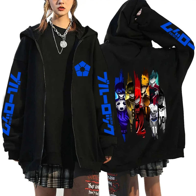 Hot Anime BLUE LOCK Printing Hoodie Fashion Harajuku Zipper Hoodies Women Men Sweatshirt Zipper Long Sleeve Casual Tops
