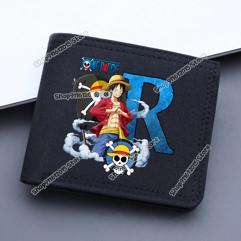 One Piece Letter Men Short Wallet Man Luffy Alphabet Canvas Wallet Man Credit ID Card Holder Anime Foldable Pocket Coin Purse