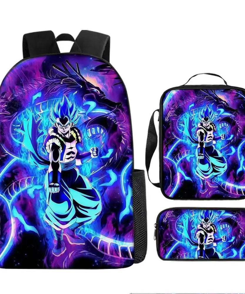 Dragon Ball Anime Goku Vegeta Frieza Large Capacity Cool Student School Bag Lunch Bag Pencil Bag Three-piece Set Gift