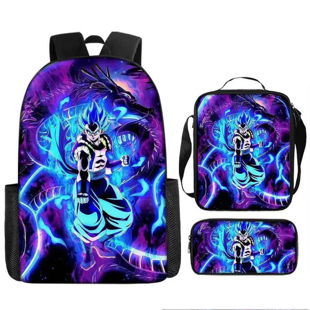 Dragon Ball Anime Goku Vegeta Frieza Large Capacity Cool Student School Bag Lunch Bag Pencil Bag Three-piece Set Gift