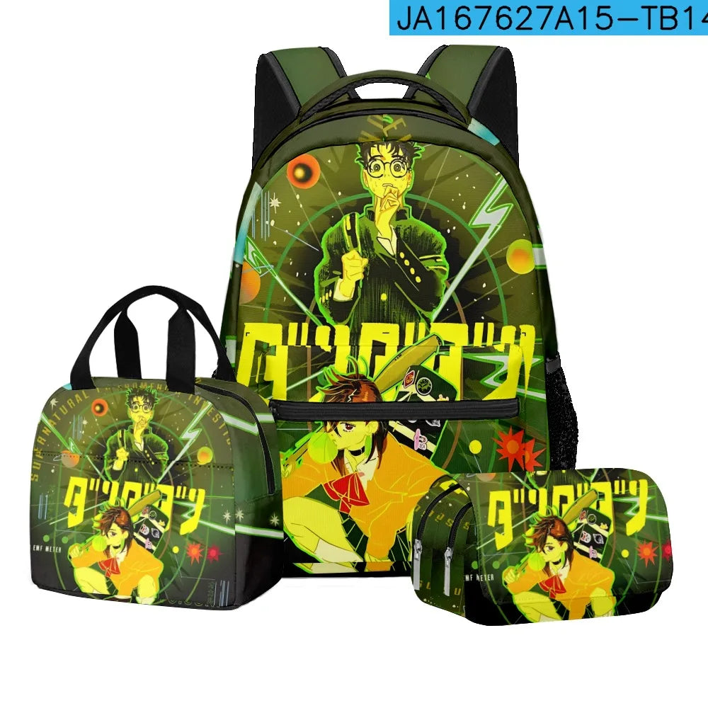 Luxury Popular Novelty DANDADAN 3D Printed 3pcs/Set student School Bags Travel Notebook Backpack Lunch bag Pencil Case