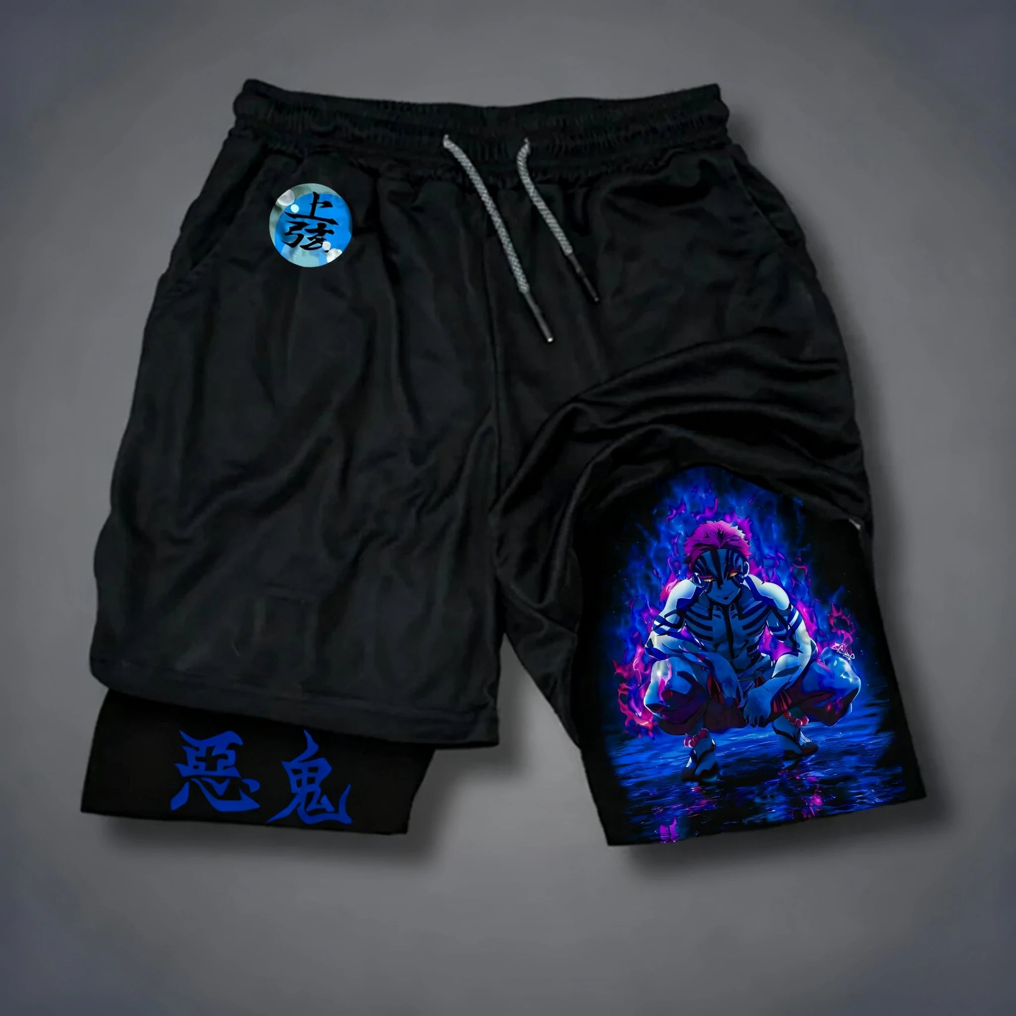Demon Slayer Anime Printed 2-in-1 Sports Shorts Summer Men's New Fitness Running Breathable Quick Drying Y2K Double Layer Shorts