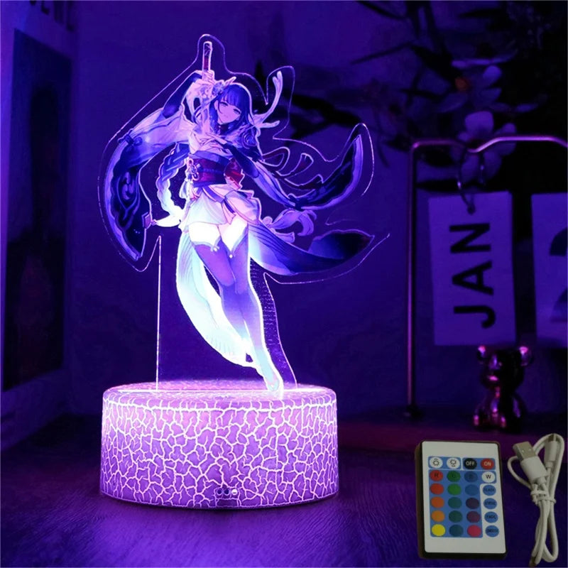 Genshin Impact 3D Lamp LED Night Light Anime Figures Zhongli Raiden Shogun Remote RGB Dream Colors Kids Bedroom Home Decor