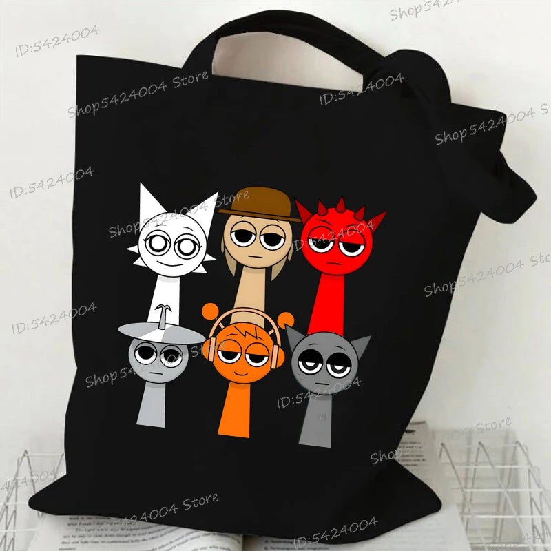 Anime Sprunki Incredibox Game Handbags Women Men Large Capacity No Zipper Canvas Tote Bag Sprunki Figure Shoulder Bag
