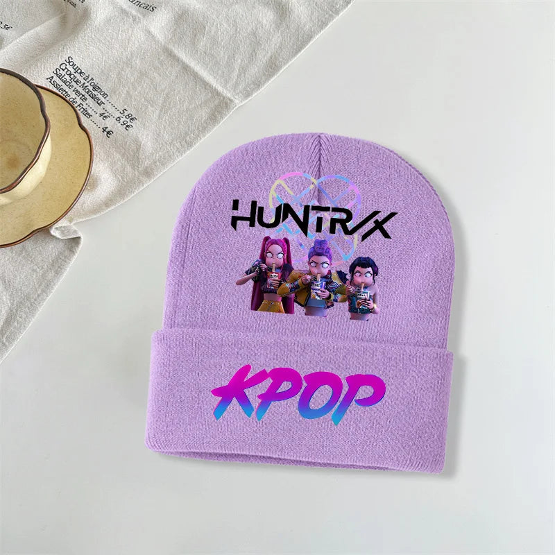 Kpop Demon Hunters Kawaii Knitted Hat for Girls Anime Cute Knit Hats Children Autumn Winter Windproof Warm Hats Gifts