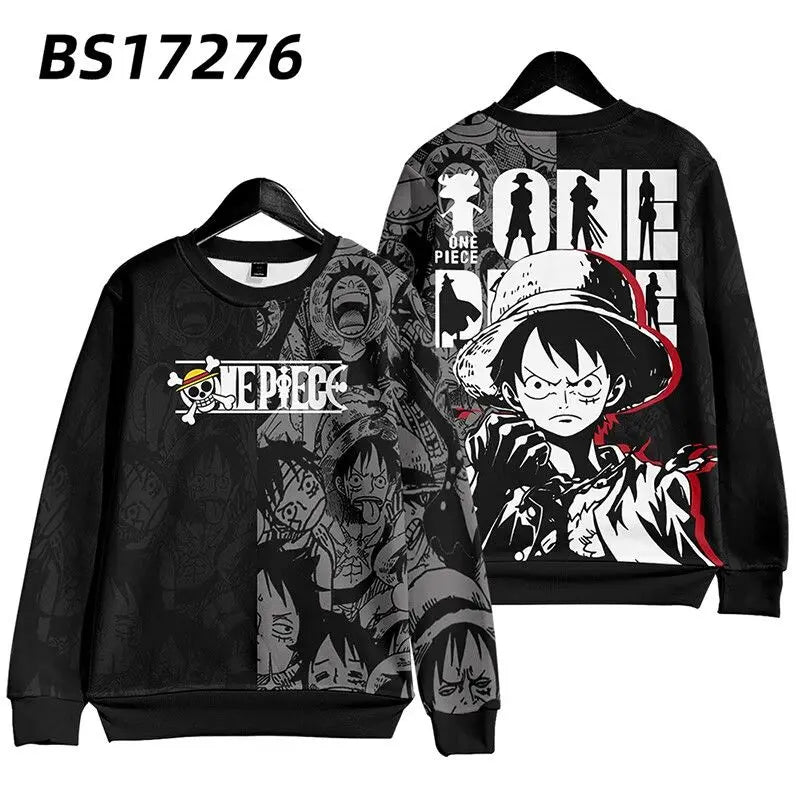 One piece Monkey D. Luffy Cartoon Round Neck Sweatshirt with Printed Casual Loose Autumn and Winter Long Sleeved Top