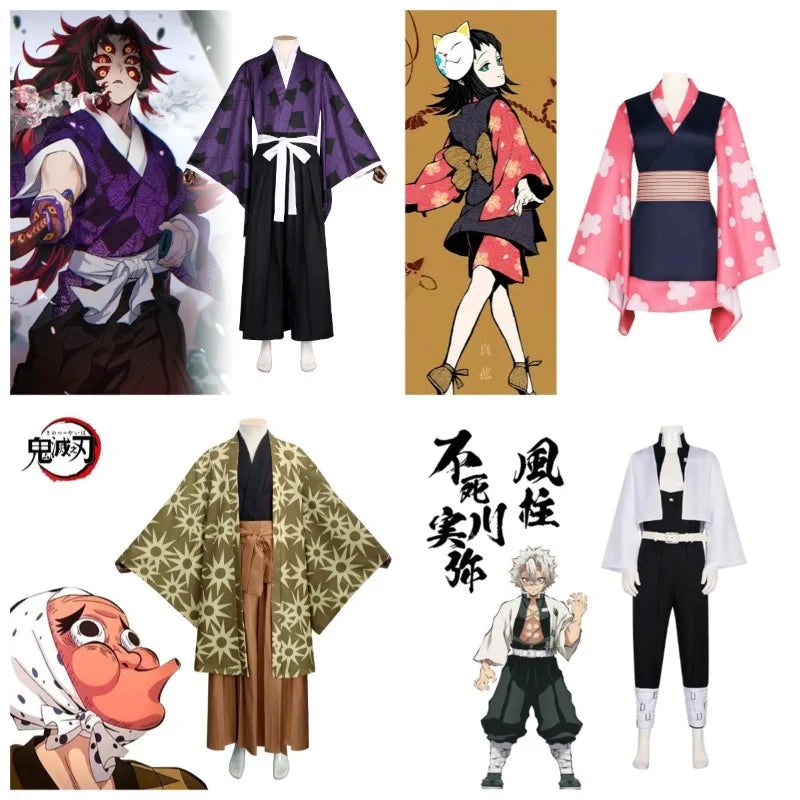 Demon Slayer Anime Peripheral Makomo Kanroji Mitsuri Kokushibo Nakime Costume Style Kimono Cos Outfit Halloween Party