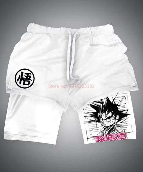 New Dragon Ball Son Goku Shorts Anime Men Double Layer Sports Short Pants Sportswear Jogger Breathable Beach Pants