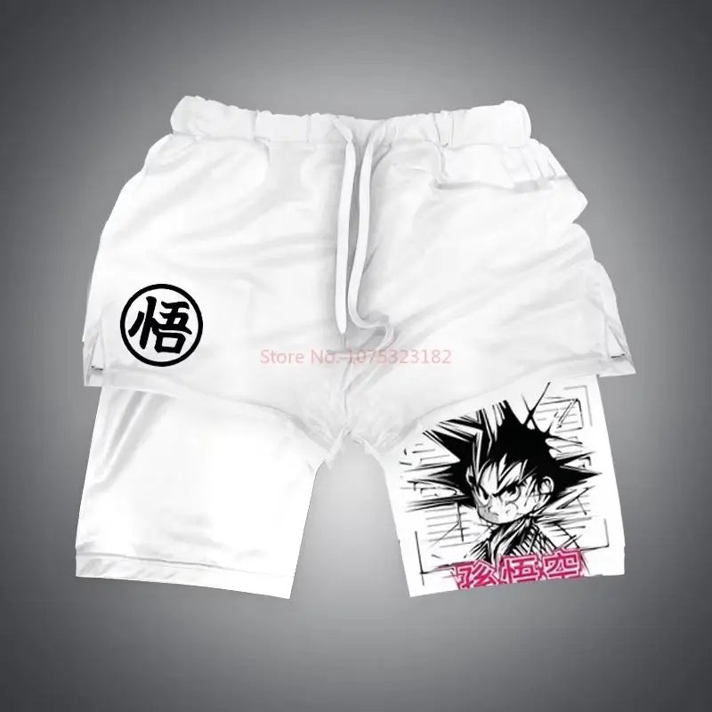 New Dragon Ball Son Goku Shorts Anime Men Double Layer Sports Short Pants Sportswear Jogger Breathable Beach Pants